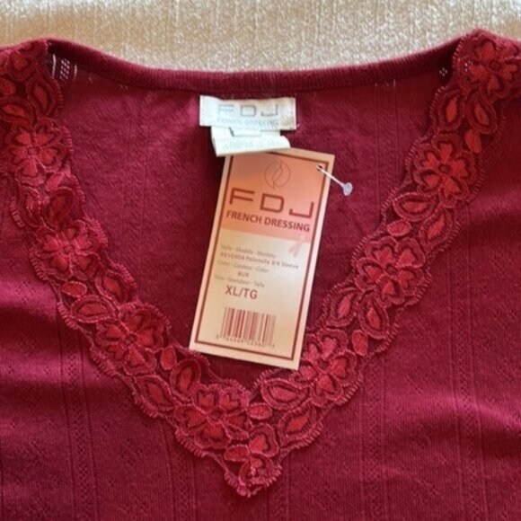 Burgandy 3/4 Sleeve Pointelle Top - Picture 1 of 11